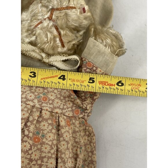 Antique Rabbit Bunny Floral Bloomer Dress red Eyes Straw Stuffed Mohair - Picture 7 of 15
